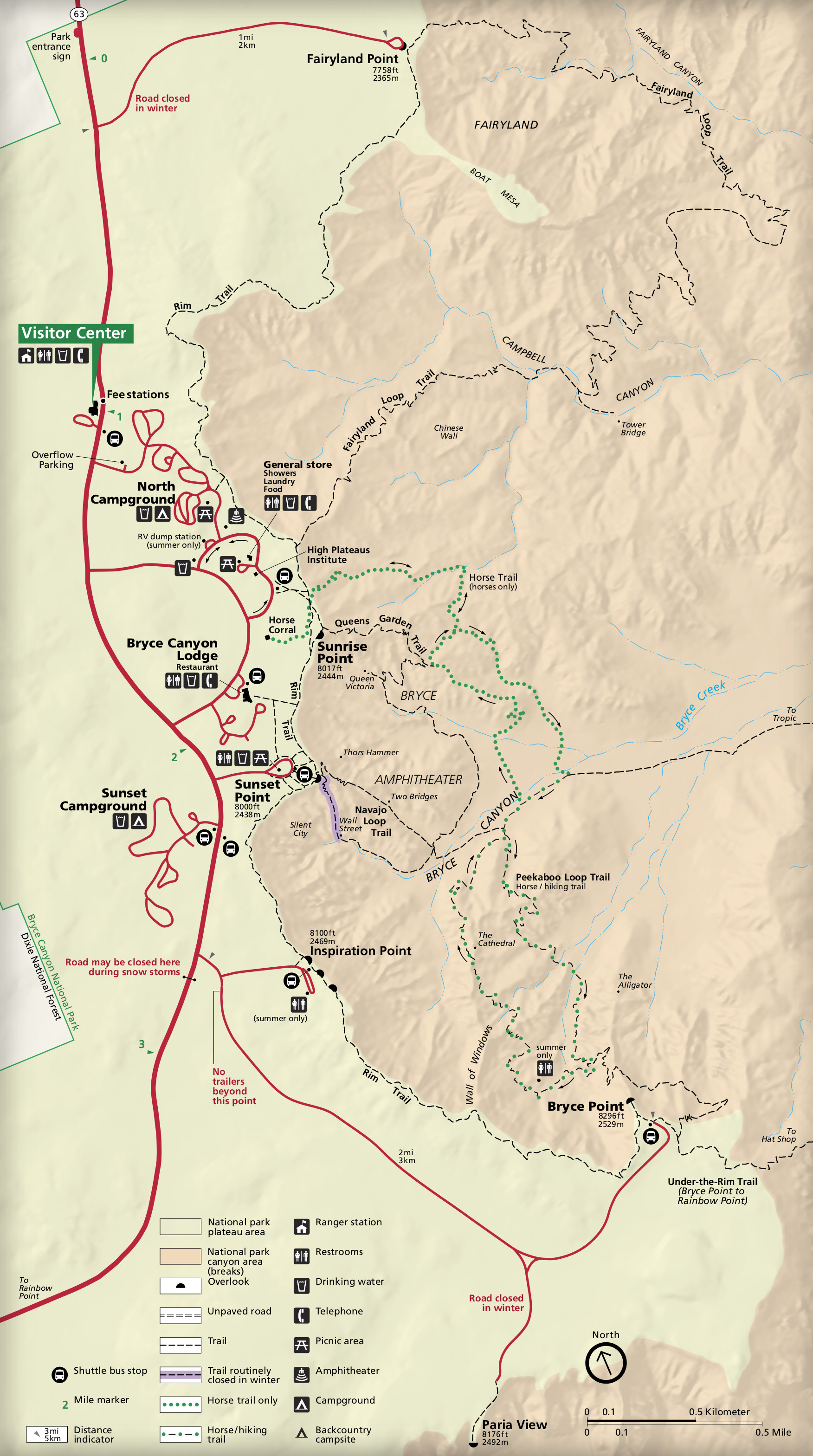 Bryce Canyon Hikes Map Bryce Canyon Maps Npmaps Com Just Free Maps Period