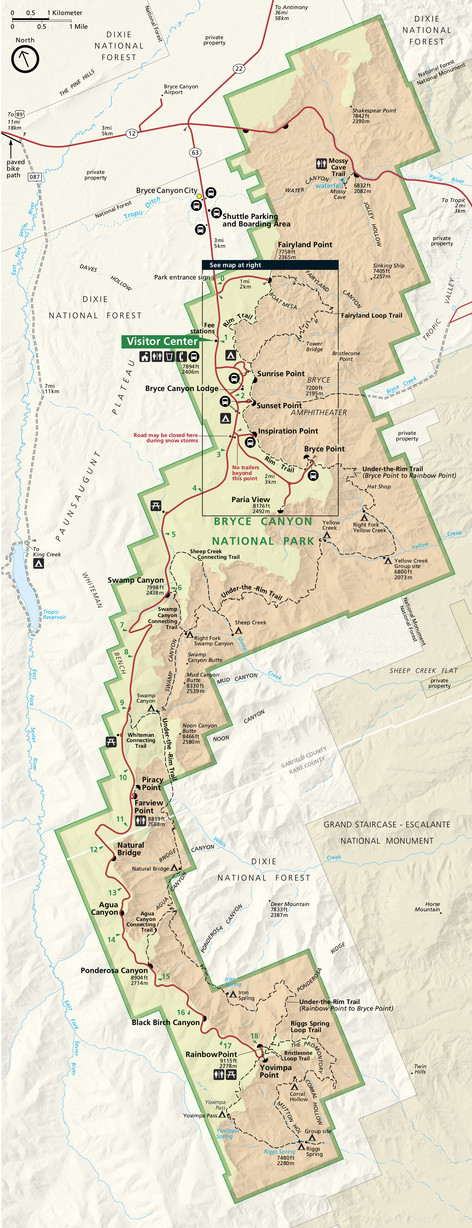 Bryce Canyon Hikes Map Bryce Canyon Maps Npmaps Com Just Free Maps Period