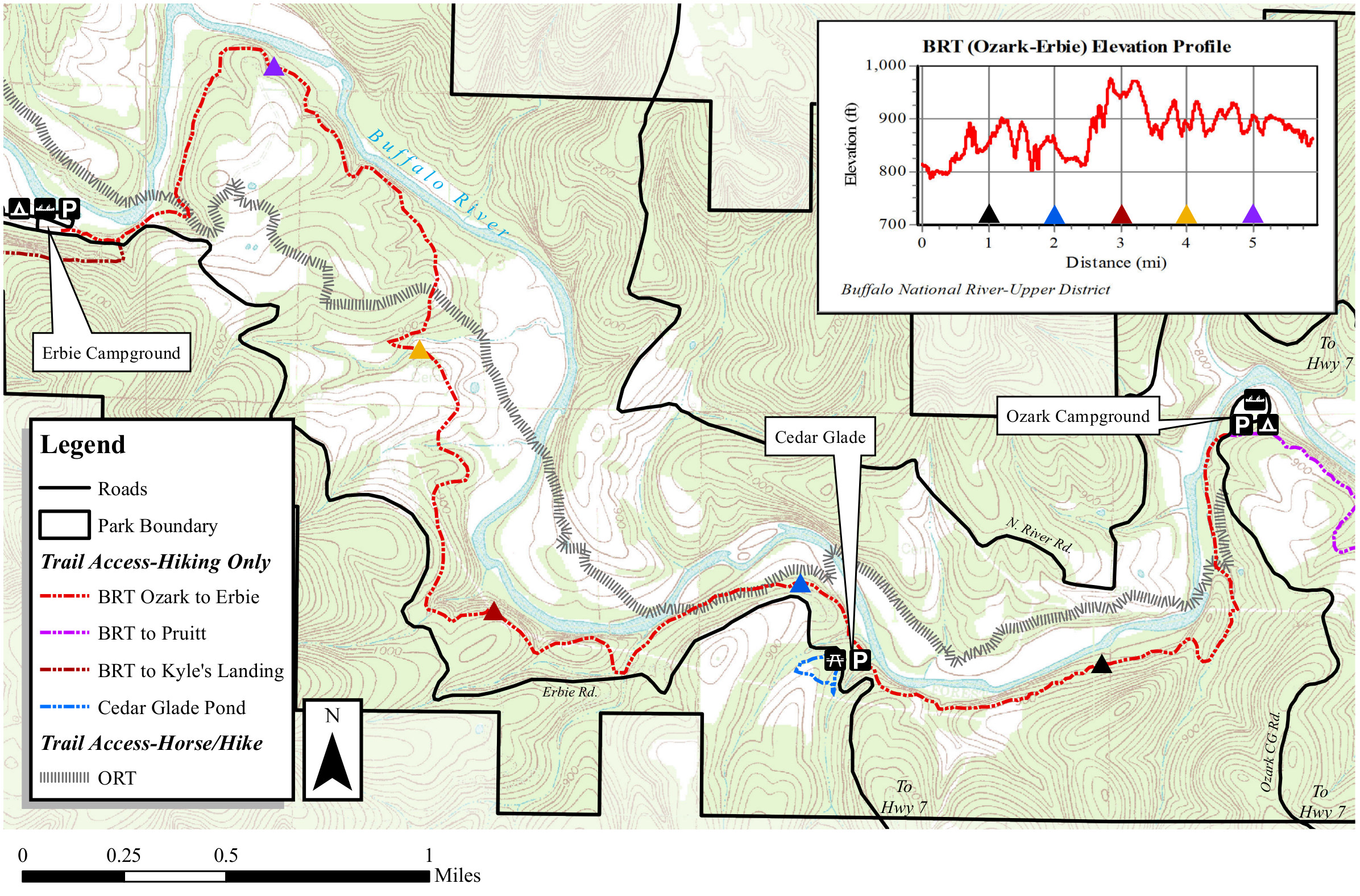Buffalo River Map Trail Ozark Erbie Maps Campground Mb Npmaps Via Segment S...
