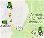 Cumberland Gap lodging map
