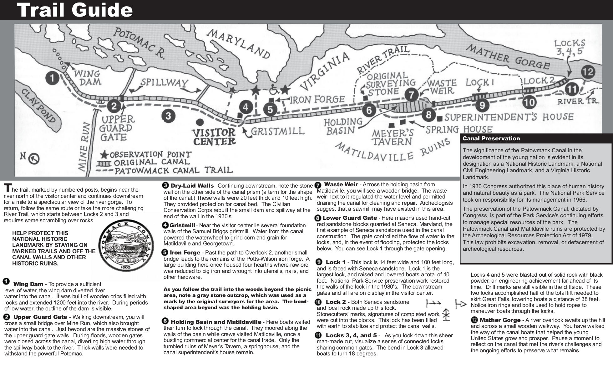 The Potowmack Canal trail map (500 kb) provides a self-guided tour of the P...