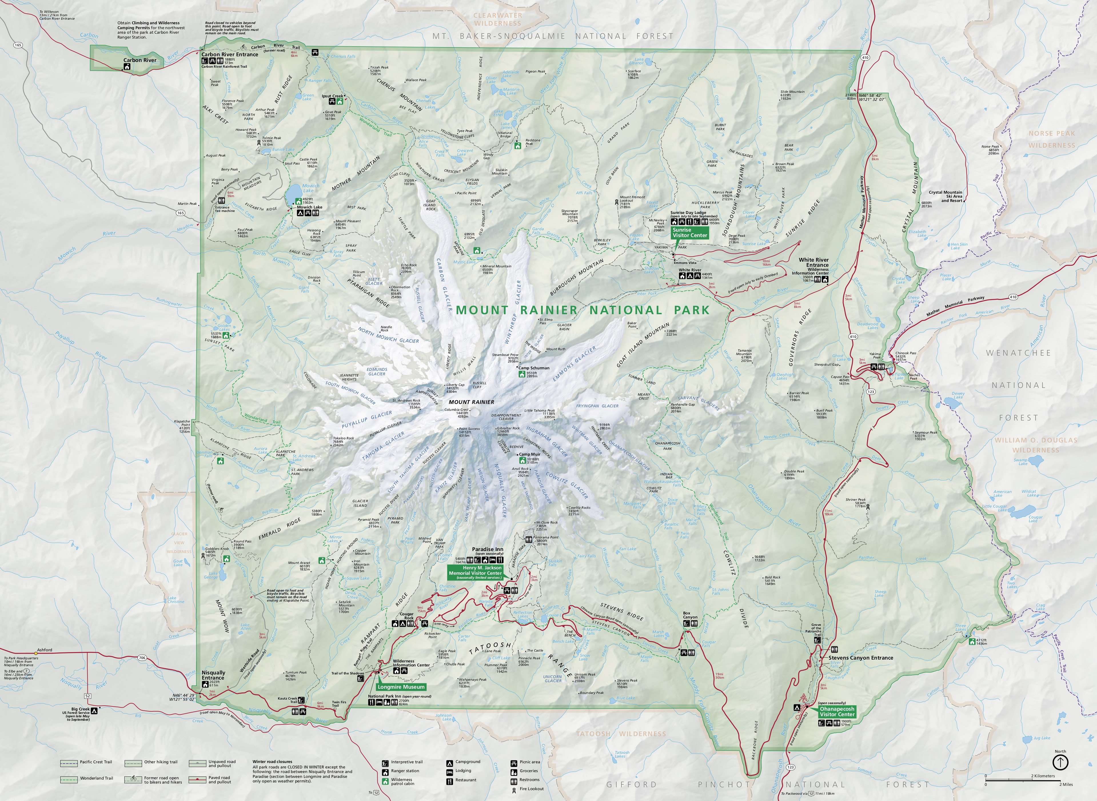 Mt Rainier Glacier Map Mount Rainier Maps | Npmaps.com - Just Free Maps, Period.