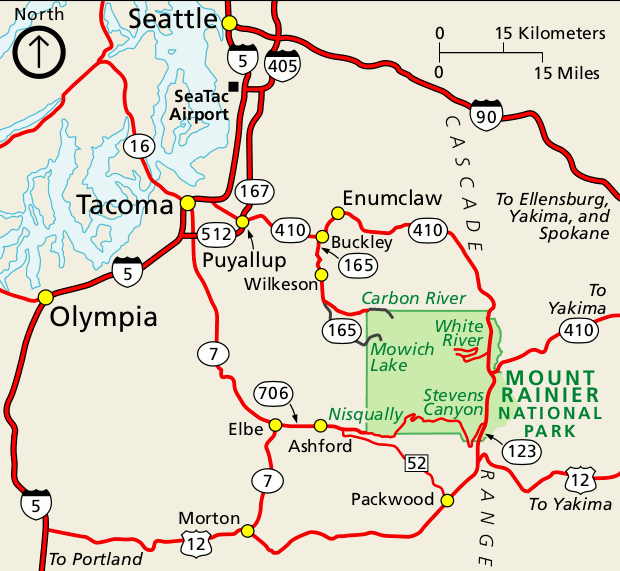 Mount Rainier National Park Map Map Of The Usa With State Names