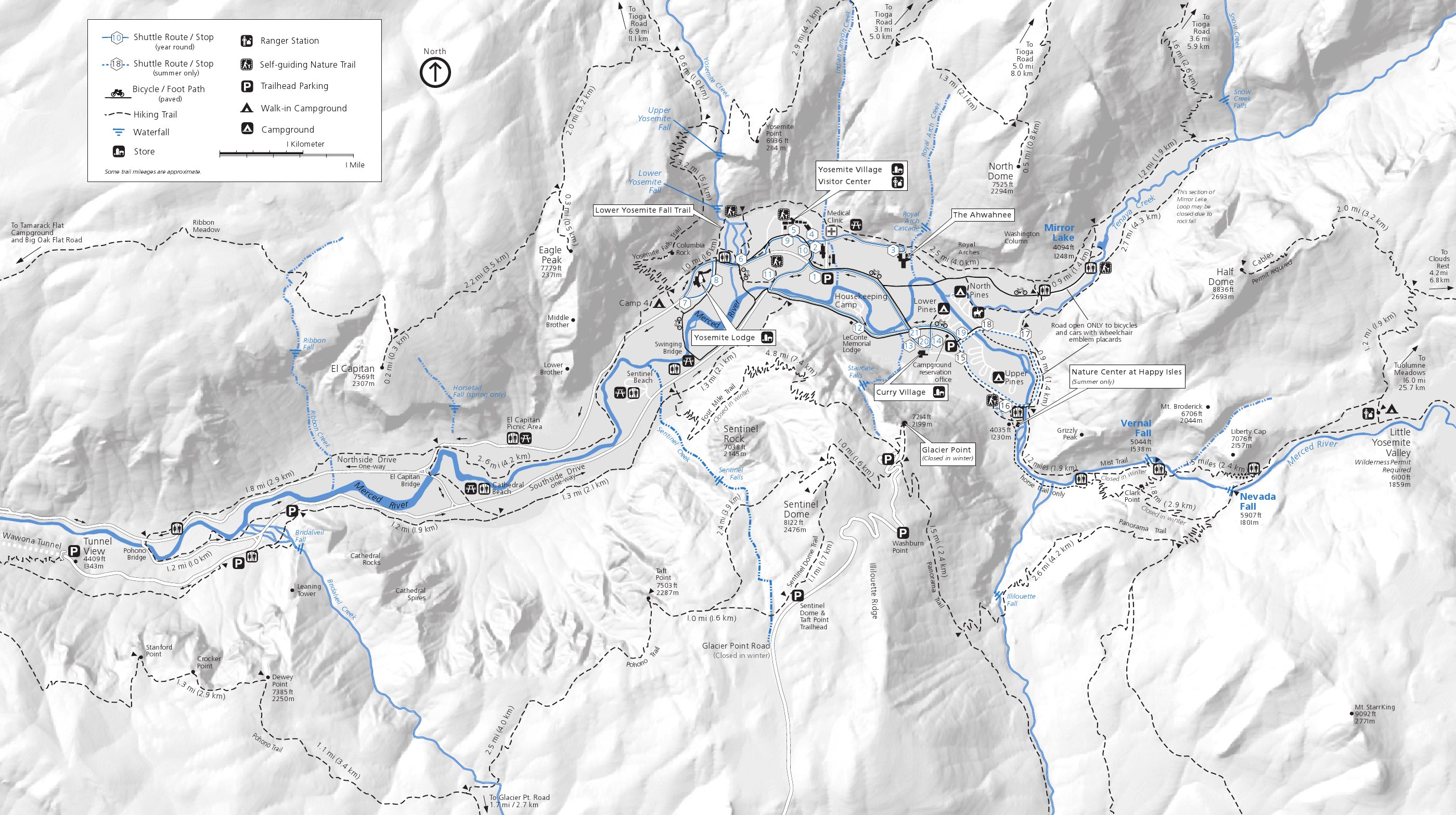 Yosemite map, Yosemite valley, Hiking map